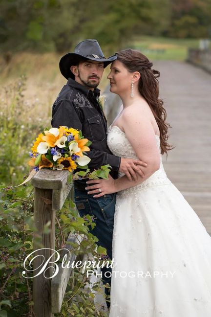 Blueprint cowboy wedding white clay creek bride groom field
